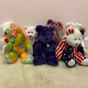 Lot of 7 Ty Bear Beanie Buddies Stuffed Animals (Not Beanie Babies)